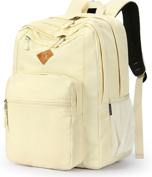 ZORFIN 26L Backpack for School, College, and Travel: Water Resistant Bookbag with 8 Compartments - Beige