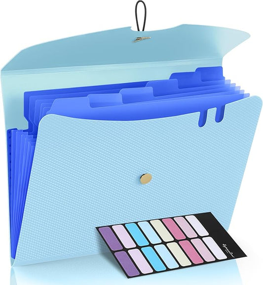 Sooez 7 Pocket Expanding File Folder, Letter Size Accordion File Organizer, Premium Folders for Documents, Filing Folders with Bungee Closure, Portable Organizer for School Office Supplies, Sky Blue