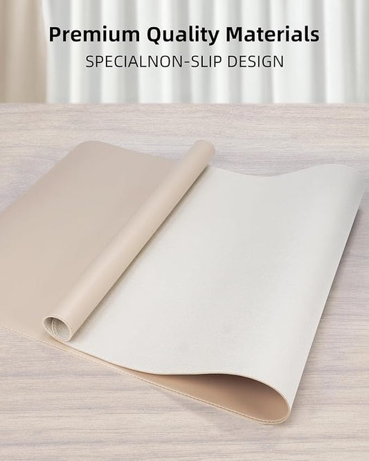 AFIING Leather Desk Pad Protector, Office Mat, Large Mouse Pad, Non-Slip PU Leather Blotter, Waterproof Writing Pad for Office and Home (Beige)