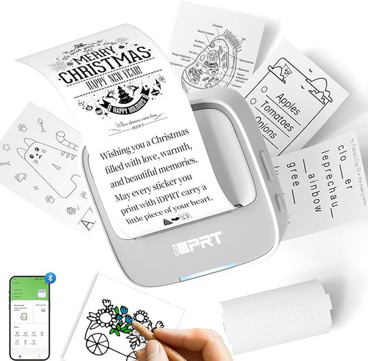 Mini Sticker Printer - S1 Portable Sticker Maker Machine with 1 Roll Sticker Paper, Bluetooth Print Pods Pocket Printer for Study Notes, Graphics, Students, Kids Gift, Free App, Grey
