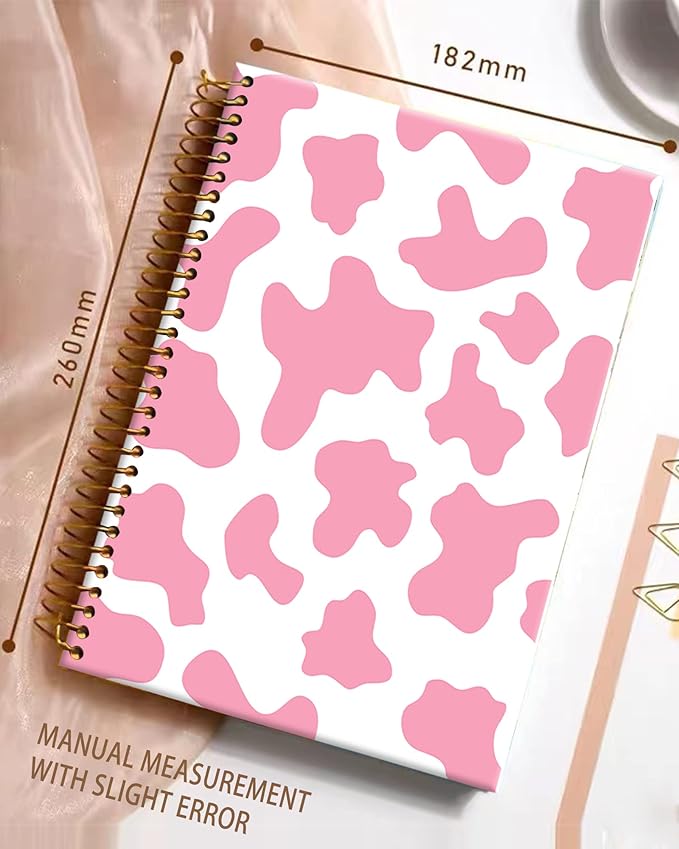 iampanda Spiral Journal Notebook,Cute Strong Twin-Wire Binding with Premium Paper for Girl Women,60 Sheets A5 College Ruled Notebook/Journal,Perfect for School Office Home Gifts,Pink Cow