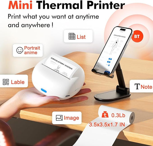 Sticker Printer, Mini Thermal Printer with 5 Rolls Paper ,Inkless Photo Maker for School Supplies & DIY Projects,Bluetooth Connection Portable Sticker Maker for Labels, Photos, and Notes (Mini)