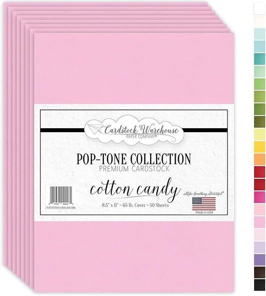 Cardstock Warehouse Pop-Tone Cotton Candy Pink Cardstock Paper – 50 Sheets, 8.5 x 11" - 65 lb / 175 GSM Premium Pink Card Stock for Die-cutting, Crafts, Printing, Card Making and DIY Projects