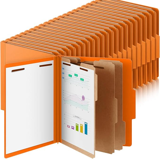 60 Pcs Classification Folders Letter Size, 3 Divider Pressboard File Folder with Fasteners, Expanding File Organizer Bulk for Teachers, Clergy, Office, Church, Christmas Donations (Orange)