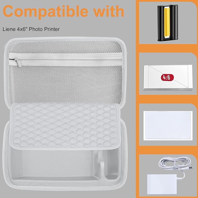 EVA Hard Storage Carrying Case Compatible with Liene M100 M200 4x6'' Photo Printer Extra Space for Charger, Photo Paper, Memory Card and Battery, Orange (Case Only)