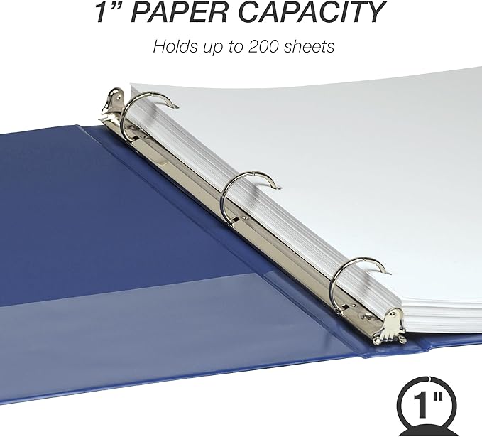 Samsill 1 Inch Document Storage Binder, Made in USA, FSC 100% Recyled Chipboard, Round Ring, 3 Ring Binder, 24 Pack, Navy