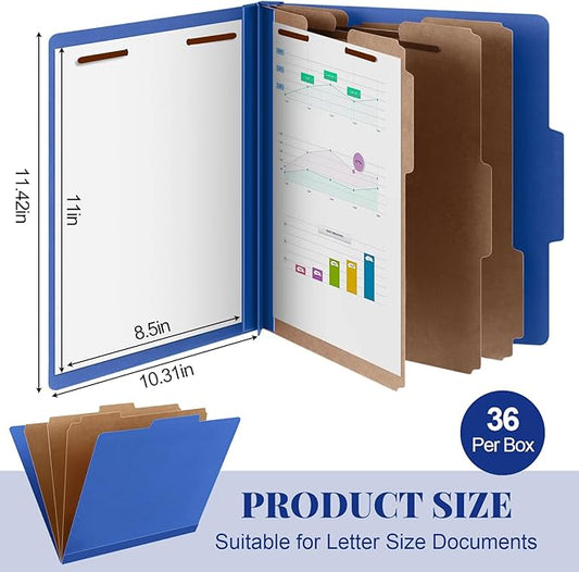 36 Pcs Classification Folders Letter Size, 3 Divider Pressboard File Folder with Fasteners, Expanding File Organizer Bulk for Teachers, Clergy, Office, Church, Christmas Donations (Dark Blue)