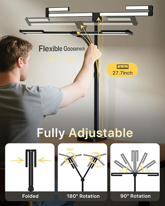 42" LED Desk Lamp for Home Office, Eye-Caring Desk Light with Adjustable 4-Segment Bar, 1800LM Bright, Remote, Architect Table Lamp with Base for Dual Monitors, Reading, Study, Workbench(Black)