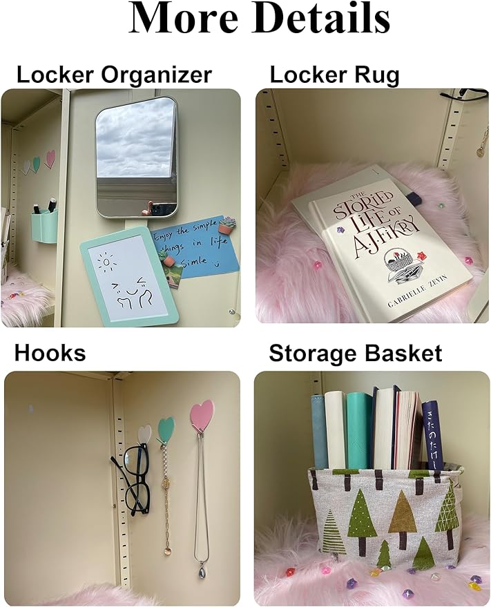 12 Pcs Green Locker Accessories Kit Locker Organizer for Girls, Magnetic Whiteboard Magnet Locker Mirror Rug Pen Holder Storage Basket Hook, Back to School Locker Kit for School Locker Decor Office