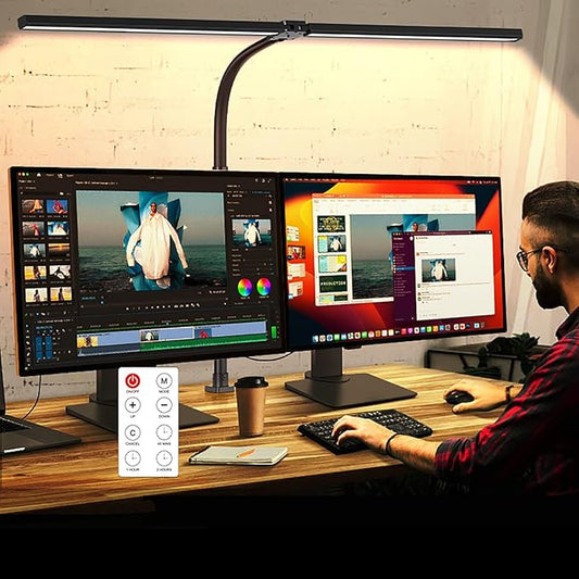 Double Head LED Desk Lamp with Timer, Remote Control 24W Brightest Computer Desk Light Office Lamp for Workbench Drafting Architect Study Reading Gaming with Anti-Glare Cover