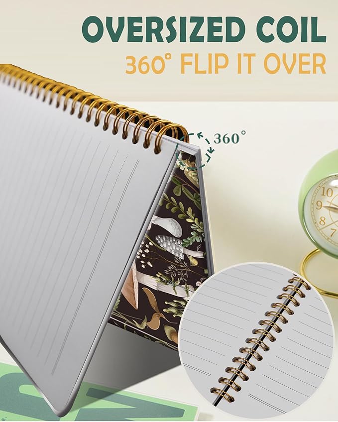 Ruled Spiral Writing Notebook,A5 Hardcover Lined College Journal for Women Lady Girl,Strong Twin-Wire Binding with Premium Paper,8.4" X 6",Perfect for School,Office,Home Gifts(Autumn mushroom)