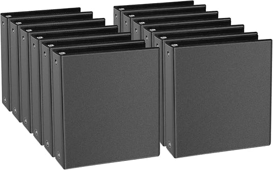 1-inch Slant D Ring Binder - 3 Ring Letter Size Binder, Presentation View with 2 Pockets, 12-Pack, Black