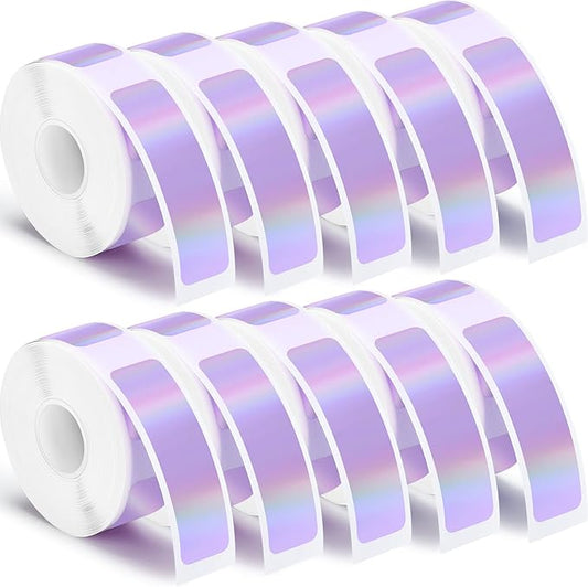 1600 Pcs Label Tapes 12 x 40 mm Laminated Stickers Replacement Compatible with D30 Portable Thermal Label Paper Printer Tapes for Office 160 Pcs/Roll (Holographic Purple)