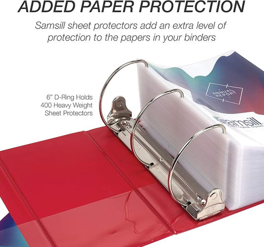 Samsill Durable 6 inch 3 Ring Binder, Made in USA, Locking D Ring FSC 100% Recycled Chipboard, Red, 6 Pack