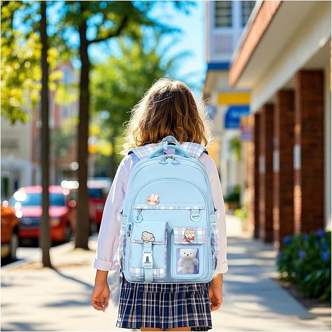 Girls Backpack，Cute School Backpack for Girls Kids Teens，Kawaii Bookbag for Primary Elementary， Blue