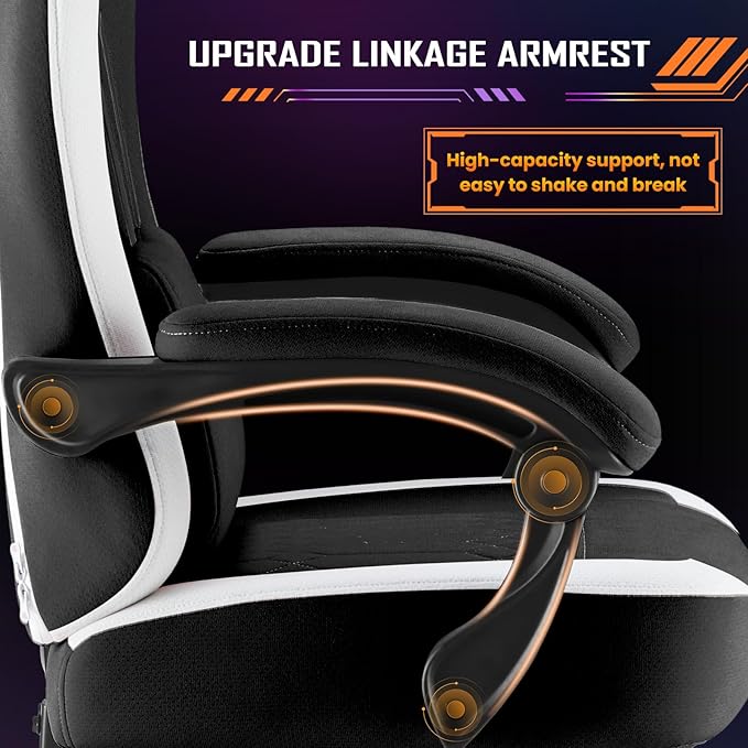 Sweetcrispy Computer Gaming Chair - High Back Ergonomic Desk Chair with Footrest and Lumbar Support, Height Adjustable Task Chair with Linkage Armrests and Headrest, 360° Swivel Wheels, Black