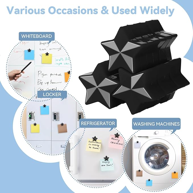 ZDZBLX 30 Pack Black Fridge Magnets, Strong Refrigerator Magnets, Small Heavy Duty Magnets for Whiteboard, Cute Decorative Star Mini Magnet for Fridge, Office, Kitchen, Classroom, Home, Locker, Craft