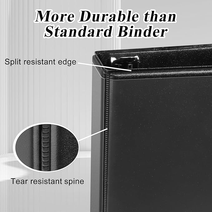 1-inch Slant D Ring Binder - 3 Ring Letter Size Binder, Presentation View with 2 Pockets, 12-Pack, Black