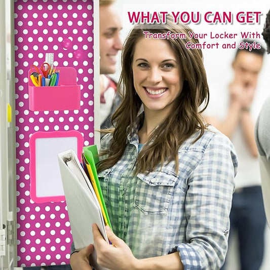 20 Pcs Locker Organizer and Decorating Kit Includes Adjustable Locker Shelf, Wallpaper, Magnetic Whiteboard & Mirror, Marker & Rug, Locker Accessories for Girls Back to School Supplies
