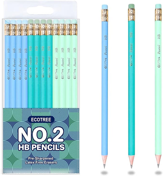 ECOTREE Pencils #2 Pre-Sharpened Pencils for Kids Number 2 Pencil with Erasers for School, Writing, 12 Count