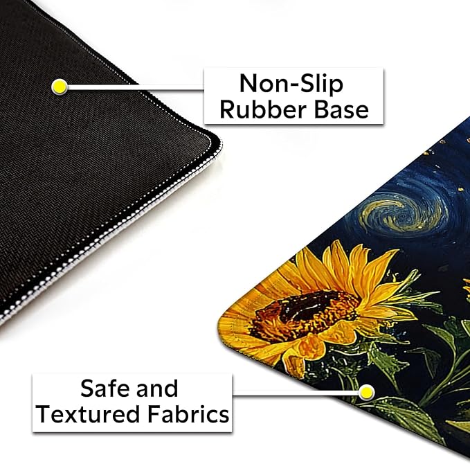 Sunflower Cat Gaming Mouse Pad, Starry Sky Cute Orange Cat Mousepad - Large Non-Slip Desk Mat for Office, PC, Laptop - 31.5"x11.8" x 3mm