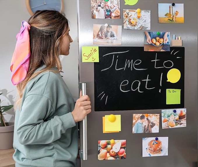 Magnetic Black Dry Erase Board for Refrigerator, 18" x 24"Chalk Board Contact Paper Decal for School, Office, Kitchen Fridge, Kids Drawing with Dustless Chalk, Holder and Magnets