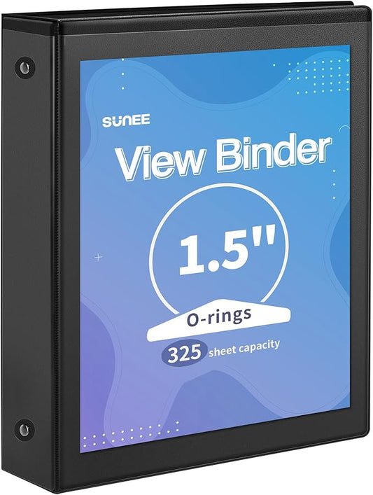SUNEE 3 Ring Binder 1.5 Inch 1 Pack, Clear View Three Ring PVC-Free (Fit 8.5x11 Inches) for School or Office Supplies, Black