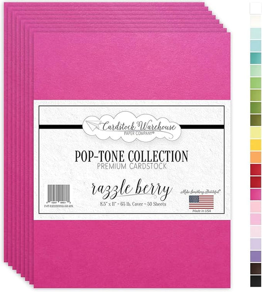 Cardstock Warehouse Pop Tone Razzle Berry Pink Cardstock Paper – 50 Sheets, 8.5 x 11" - 65 lb / 175 GSM Premium Pink Card Stock for Die-cutting, Crafts, Printing, Card Making and DIY Projects