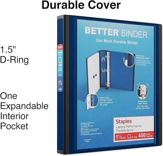 Staples Better 1.5-Inch 3-Ring View Binder, Blue (13400)