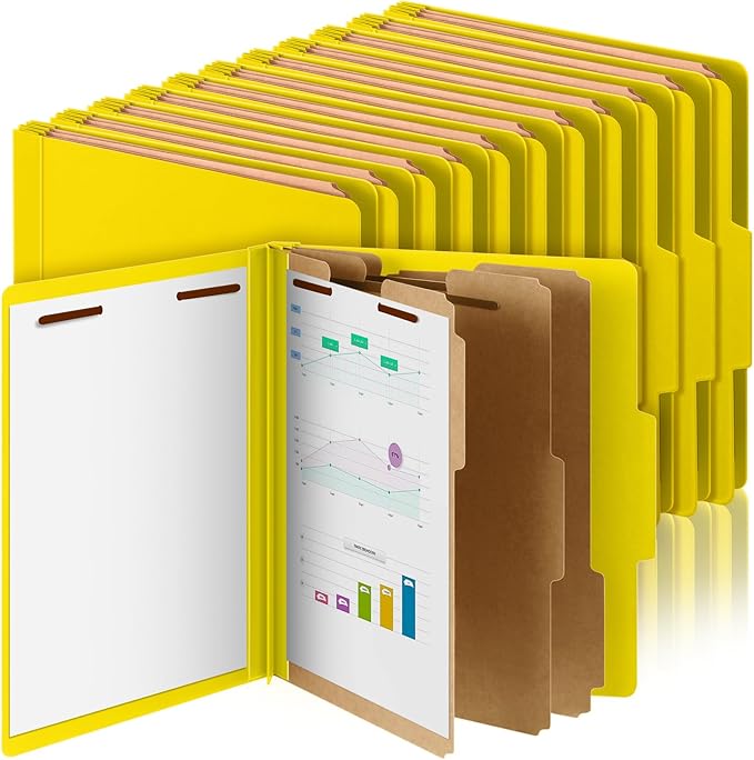 36 Pcs Classification Folders Letter Size, 3 Divider Pressboard File Folder with Fasteners, Expanding File Organizer Bulk for Teachers, Clergy, Office, Church, Christmas Donations (Yellow)