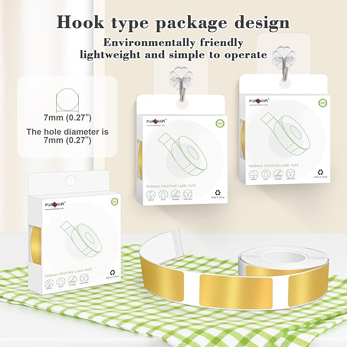 PARLAIM Label Maker Tape,Thermal Label 0.55"X1.18",Thermal Sticker Compatible with D30 Label Printer,Self-Adhesive Sticker Tape for for Home Office Small Business,2100Labels/10Rolls(Gold)