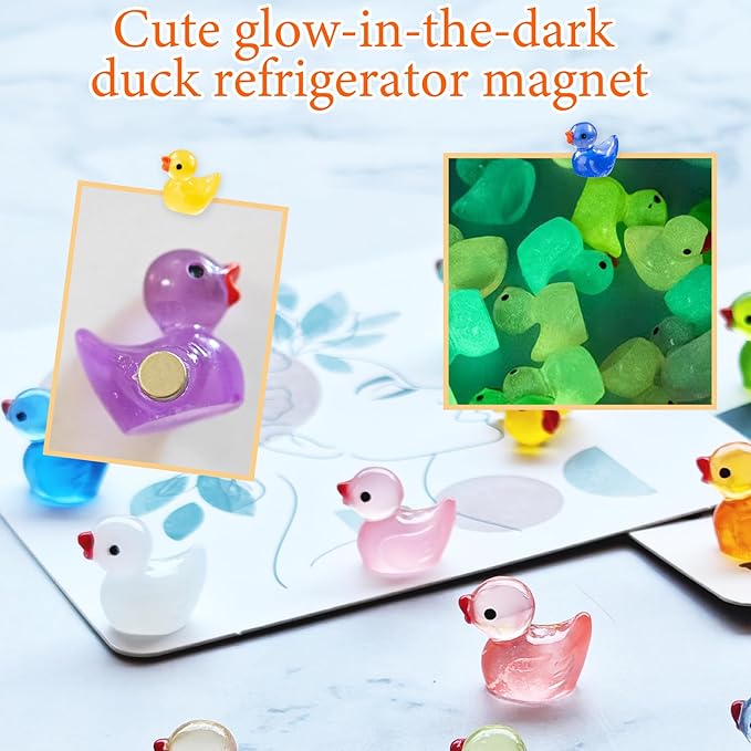 YOJO 16PCS Luminous Mini Resin Duck Fridge Magnets, Strong Colorful Refrigerator Magnets, Decorative Magnets for Fridge Locker Whiteboard Kitchen Office Classroom Decor