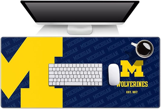 YouTheFan NCAA Michigan Wolverines Logo Series Desk Pad & SOAR NCAA Shockbox LED Wireless Bluetooth Speaker, Michigan Wolverines