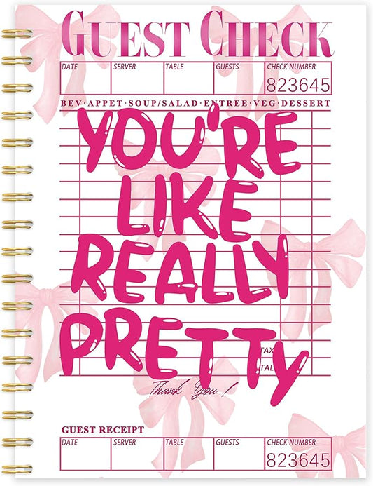 OTKBD Coquette Pink Bow Notebook, You're Like Pretty Guest Check Journal for Women Girls, Funky Preppy Y2k Aesthetic Notebook Journal, Girly Office Supplies, 5.5x8.3 Inch