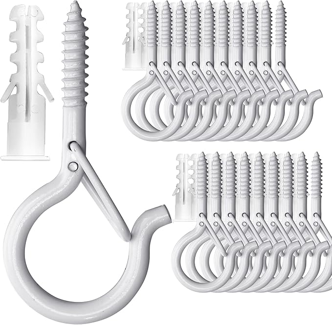 PlusRoc 20 Pack Ceiling Hooks for Hanging Plants, Planters, Outdoor String Lights, 2.2 Inch White Q-Hanger Cup Hook Screw in Ceiling Hooks Eye Hook, Wall Ceiling Fence Mount