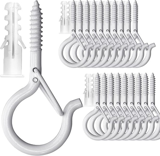 PlusRoc 20 Pack Ceiling Hooks for Hanging Plants, Planters, Outdoor String Lights, 2.2 Inch White Q-Hanger Cup Hook Screw in Ceiling Hooks Eye Hook, Wall Ceiling Fence Mount