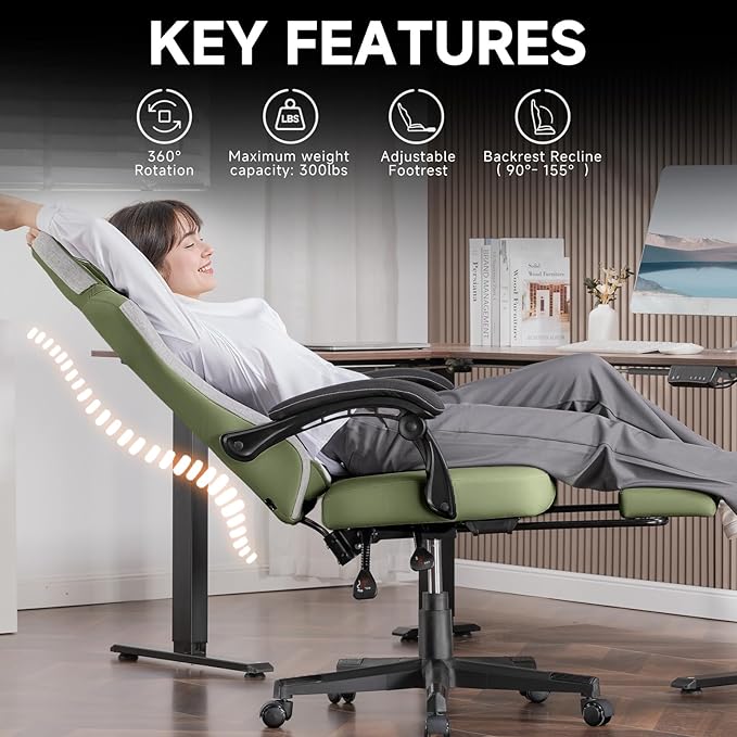 GTPLAYER Gaming Chair, Fabric Computer Office Chair with Pocket Spring Cushion, Ergonomic Office and Gaming, Video Gaming Chair with Linkage Armrests, High Back Desk Chair with Adjustable Recliner