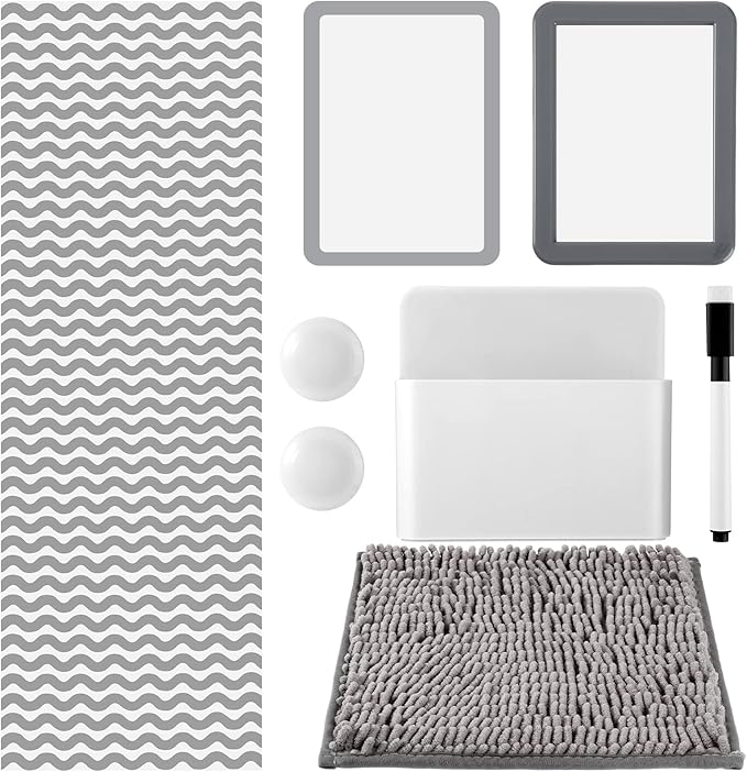 Timgle 8 Pcs Magnetic Locker Set Including Magnetic Wallpaper Mirror Locker Organizer Carpet Whiteboard Dry Erase Marker Accessories for Office School Supplies(Gray,Wavy Style)