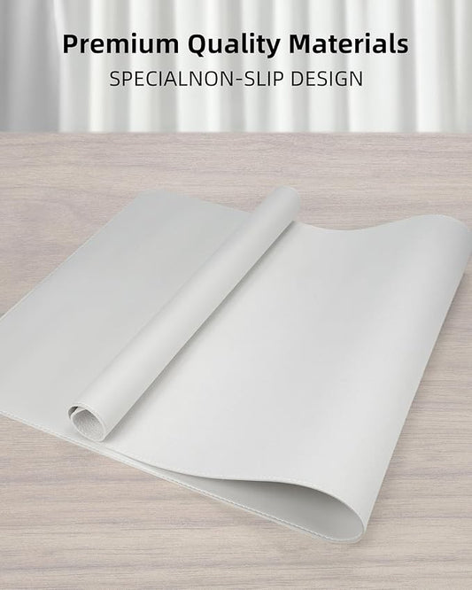 PU Leather Desk Pad Protector - 48" x 17" Office Desk Mat, Non-Slip, Waterproof, Ivy White
