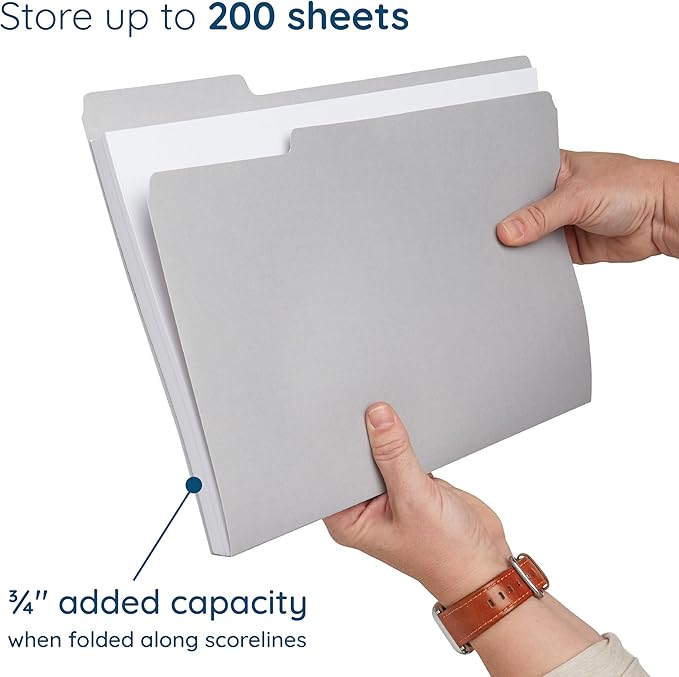 100 Blue Summit Supplies Gray File Folders Letter Size - Durable 11pt Grey Folders, 1/3 Cut 3 Tabs Gray Folders, Holds Letter Size Documents