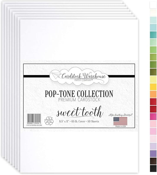 Cardstock Warehouse Pop-Tone Sweet Tooth White Cardstock Paper – 50 Sheets, 8.5 x 11" - 65 lb / 175 GSM Premium White Card Stock for Die-cutting, Crafts, Printing, Card Making and DIY Projects