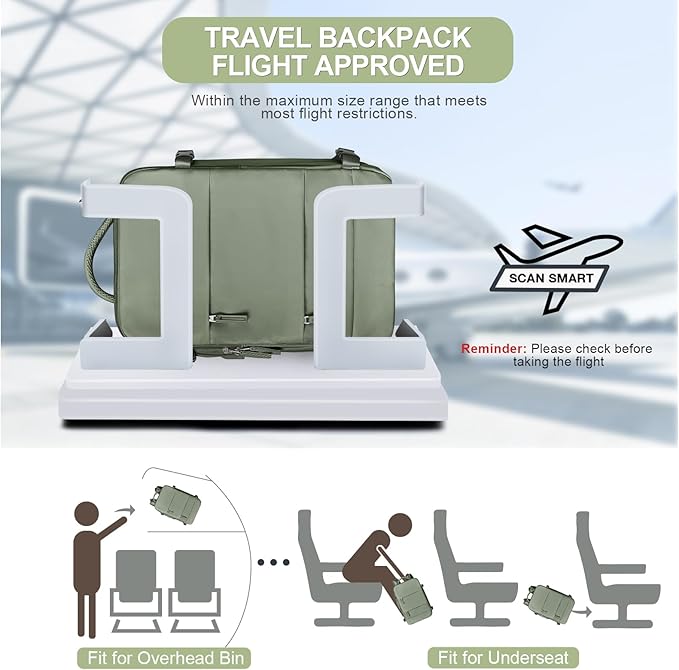 Travel Backpack For Women Men Airline Approved Carry On Backpack Flight Approved Waterproof Sports Luggage Backpack Casual Daypack Small Hiking Backpack Grey Green