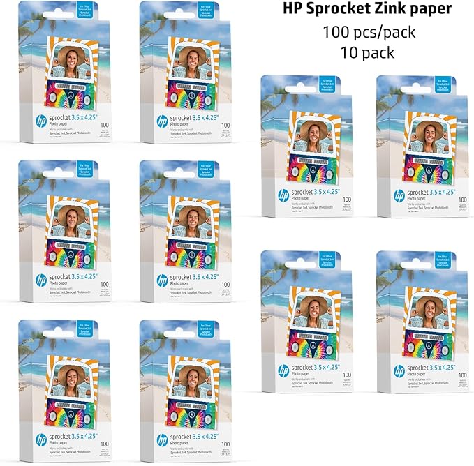 HP Sprocket 3.5 x 4.25” Zink Sticky-Backed Photo Paper (1000 Pack) Compatible with HP Sprocket 3x4 Photobooth and Photo Printer
