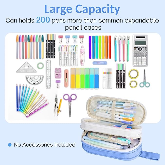 Sooez Large Pencil Case, Expandable Pencil Bag with 5 Compartments, Big Capacity Canvas Pencil Pouch Organizer with Zipper, Portable Stationery Pen Bag, Cute Aesthetic School Supplies For Teen Girls