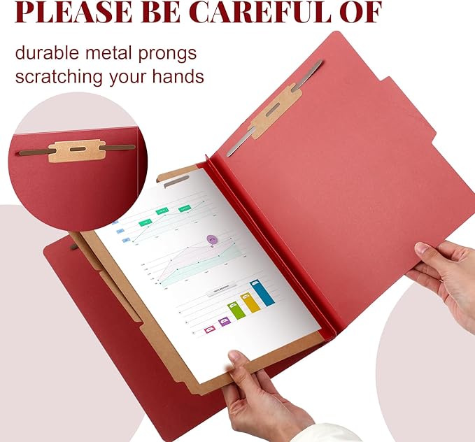 60 Pcs Classification Folders Letter Size, 3 Divider Pressboard File Folder with Fasteners, Expanding File Organizer Bulk for Teachers, Clergy, Office, Church, Christmas Donations (Red)