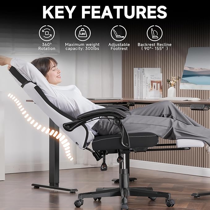 GTPLAYER Gaming Chair, Fabric Computer Office Chair with Pocket Spring Cushion, Ergonomic Office and Gaming, Video Gaming Chair with Linkage Armrests, High Back Desk Chair with Adjustable Recliner