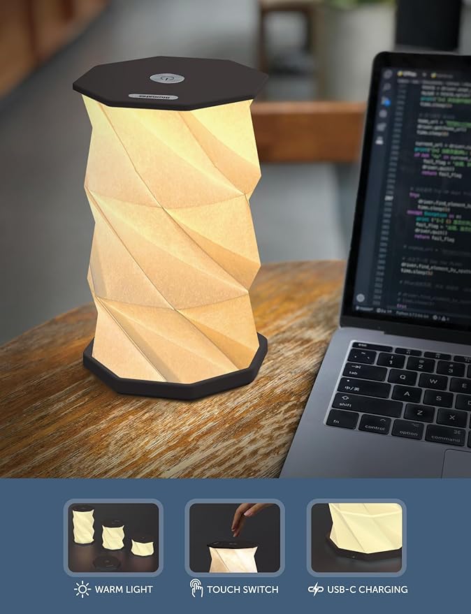 Foldable LED Desk Lamp – USB Rechargeable & Portable - Dimmable Touch Control Light with Adjustable Height up to 8.25" for Office, Travel, Bedside - Sleek & Modern Design (Black)