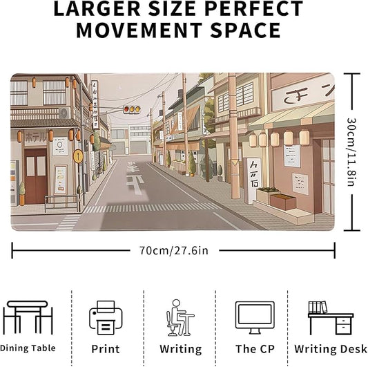 Tokyo Street Mouse Pad Anime Japanese Desk Mat Kawaii Large Gaming Mousepad XL Beige Cute Mousepad Gaming Non-Slip Rubber Base Stitched Edges Keyboard Mouse Mat Desk Pad for Office Home and Game