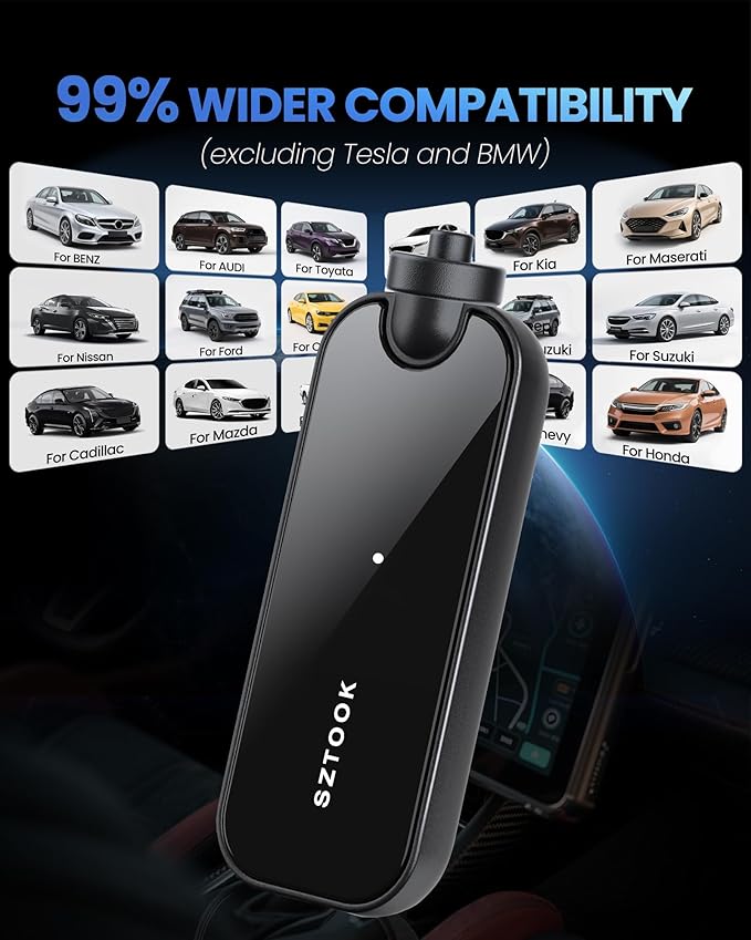 Wireless Carplay Adapter Upgraded Model adds Emergency Escape Window Breaker Function for Apple iPhone iOS 10+ & Cars from 2016+, Auto-Connect Stable Control & No Latency