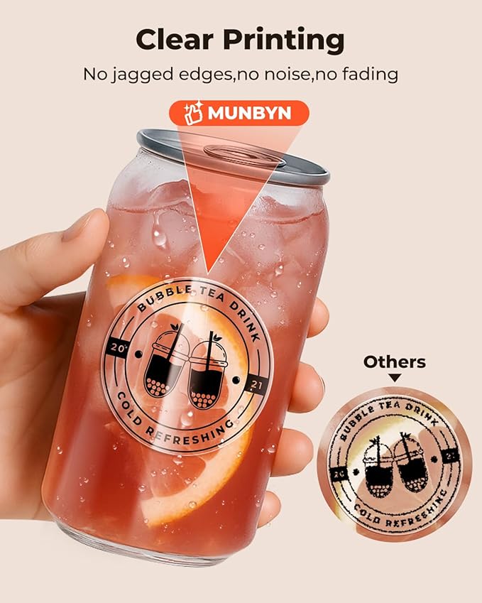 MUNBYN 2 Inch Transparent Round Thermal Label, Self-Adhesive Clear Waterproof Circle Sticker for Logo Design, Multipurpose Direct Thermal Labels, 500 Sheets/1 Roll